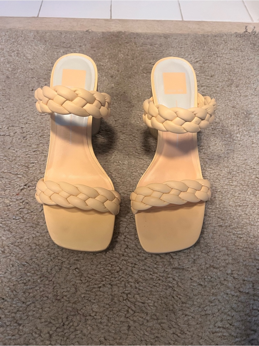 Dolce Vita Braided Double-Strap Heeled Sandals in Light Peach